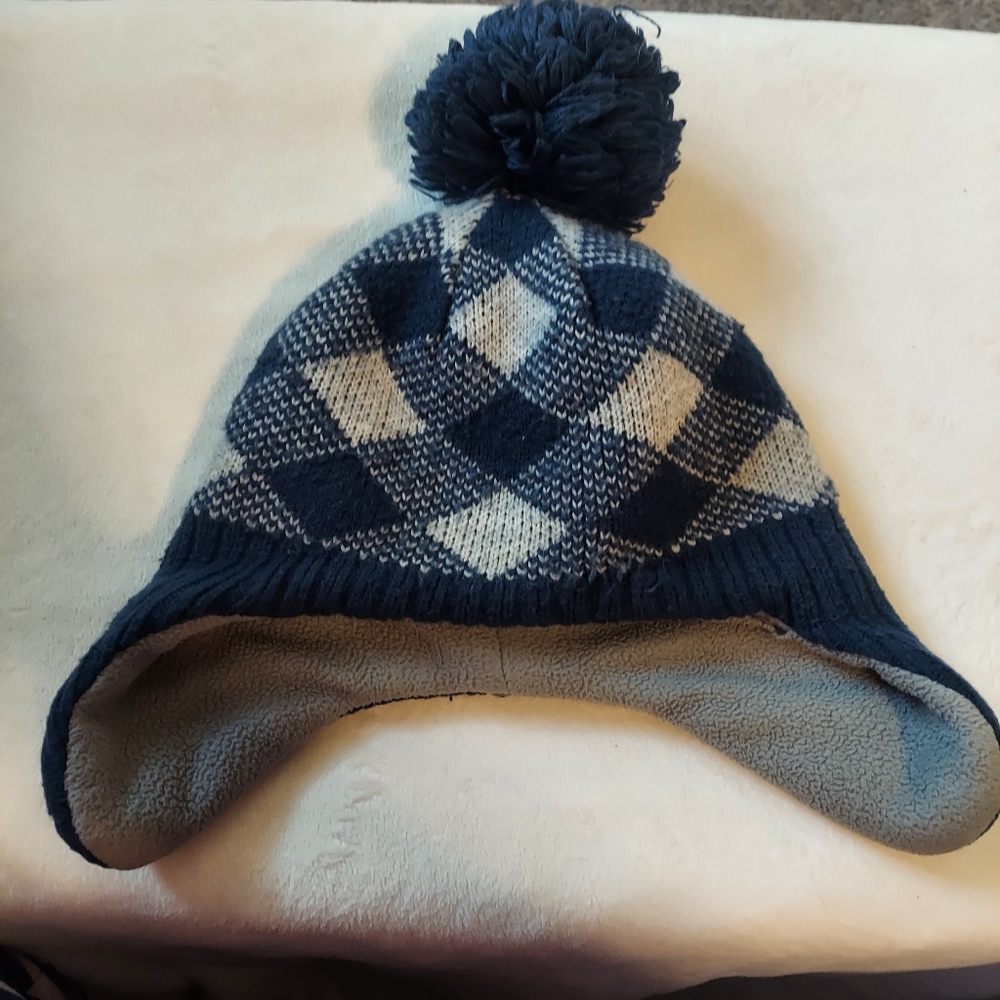Cozy Blue and Gray Kids Winter Hat